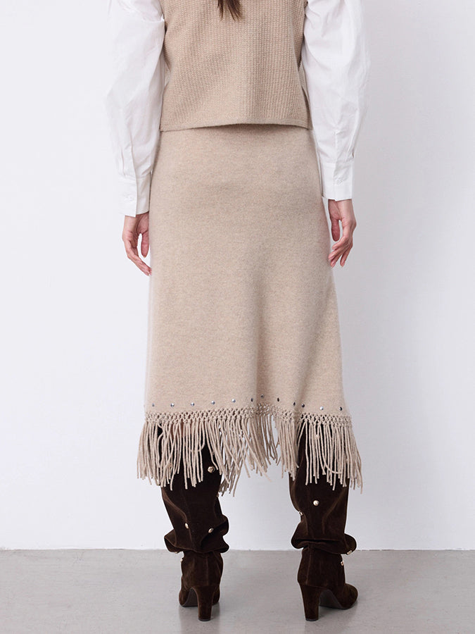 Notshy Fransenrock Kaschmir Nieten Rima Sand Sandstone Boho-Style Detail 3