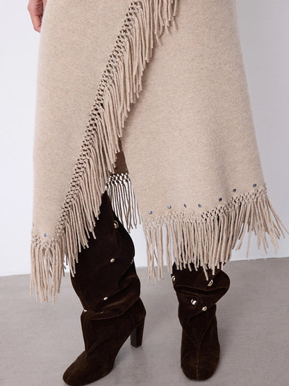 Notshy Fransenrock Kaschmir Nieten Rima Sand Sandstone Boho-Style Detail