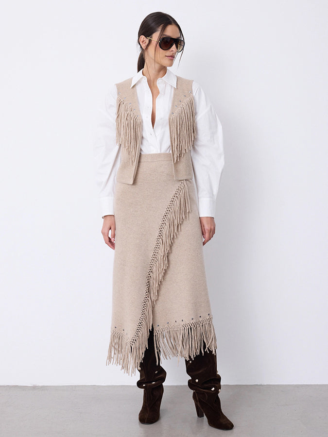 Notshy Fransenrock Kaschmir Nieten Rima Sand Sandstone Boho-Style Model