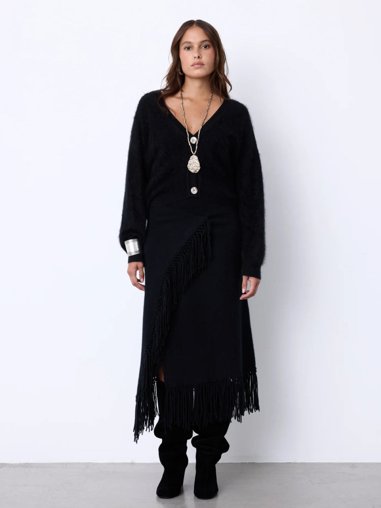 Notshy Fransenrock Kaschmir Nieten Rima Schwarz Boho-Style Model