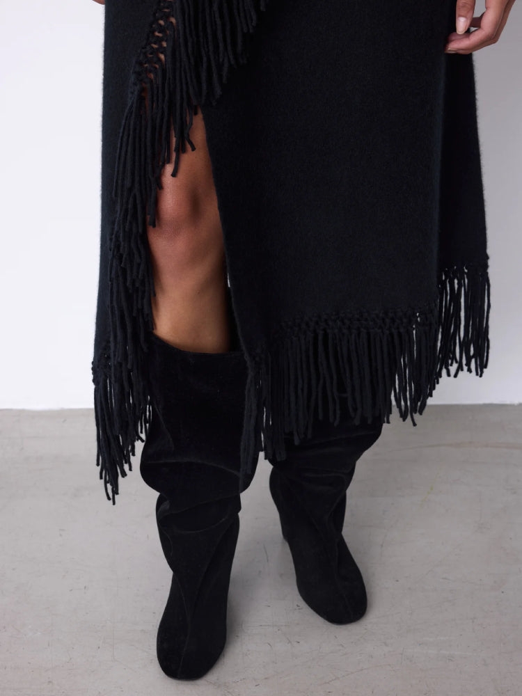 Notshy Fransenrock Kaschmir Nieten Rima Schwarz Boho-Style Detail 2