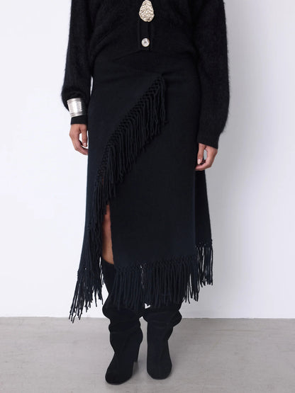 Notshy Fransenrock Kaschmir Nieten Rima Schwarz Boho-Style Detail