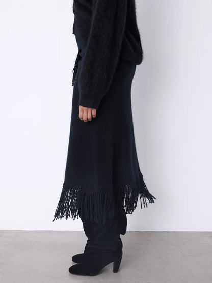 Notshy Fransenrock Kaschmir Nieten Rima Schwarz Boho-Style Seitlich