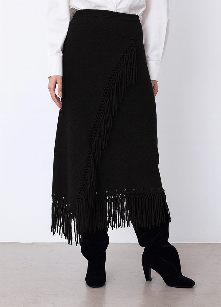 Notshy Fransenrock Kaschmir Nieten Rima Schwarz Boho-Style