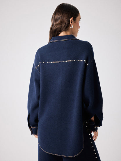 Notshy Kaschmir Hemd Jacke Denim-Look Nieten Terala Studs Dunkelblau Navy Marine Detail Rückseite
