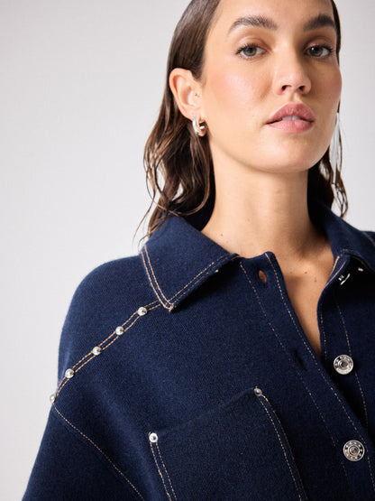 Notshy Kaschmir Hemd Jacke Denim-Look Nieten Terala Studs Dunkelblau Navy Marine Detail 2