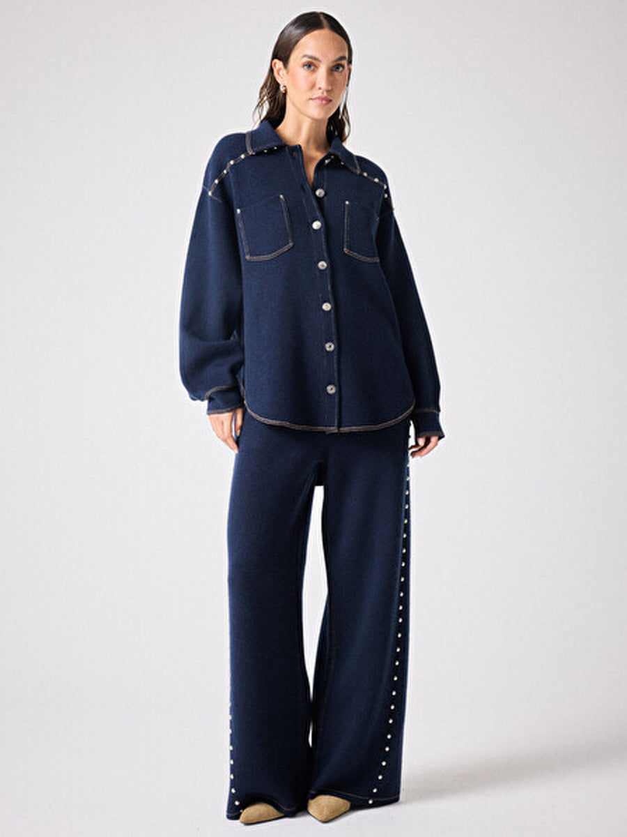 Notshy Kaschmir Hemd Jacke Denim-Look Nieten Terala Studs Dunkelblau Navy Marine Detail Model 2