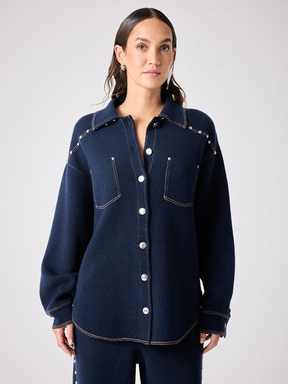 Notshy Kaschmir Hemd Jacke Denim-Look Nieten Terala Studs Dunkelblau Navy Model