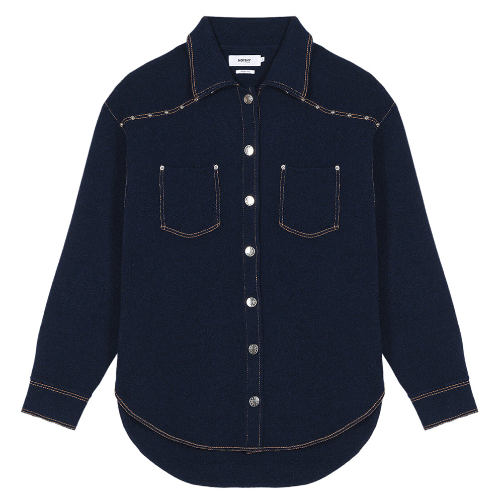 Notshy Kaschmir Hemd Jacke Denim-Look Nieten Terala Studs Dunkelblau Navy