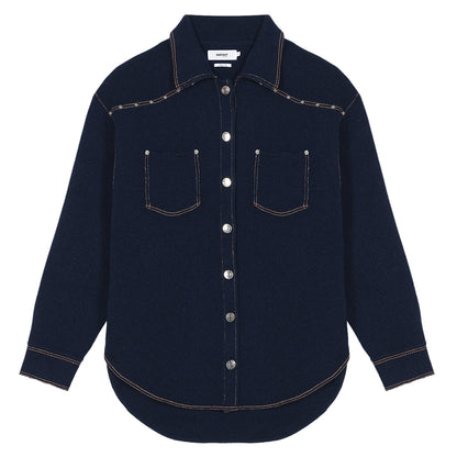 Notshy Kaschmir Hemd Jacke Denim-Look Nieten Terala Studs Dunkelblau Navy