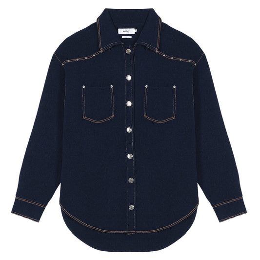 Notshy Kaschmir Hemd Jacke Denim-Look Nieten Terala Studs Dunkelblau Navy