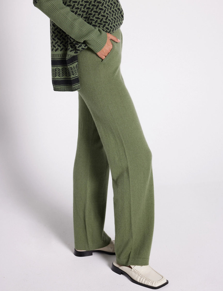 Notshy Kaschmir Hose Dulcina Oliv Lichen Straight-Fit Seitlich