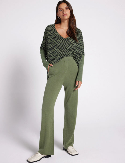 Notshy Kaschmir Hose Dulcina Oliv Lichen Straight-Fit