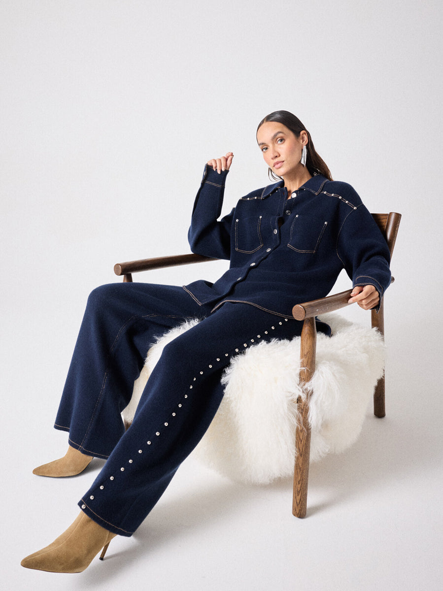 Notshy Kaschmir Hemd Jacke Denim-Look Nieten Terala Studs Dunkelblau Navy Marine Model 3