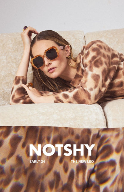 Notshy Kaschmir Poncho Pullover 
Leopard-Print Entspannte Passform V-Ausschnitt Rippärmel Seitenschlitze Beige Braun 5