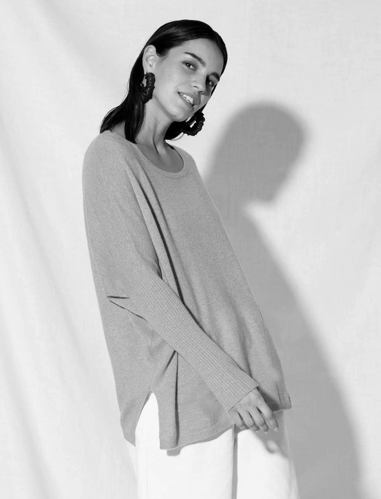 Notshy Kaschmir Poncho Pullover Agnes Rippärmel Entspannte Passform Seitenschlitze Rundhals