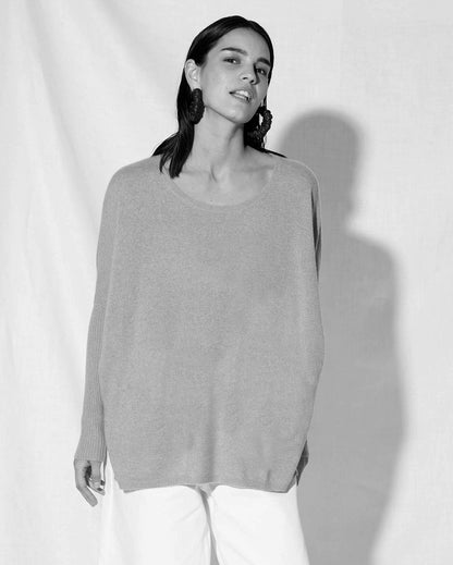 Notshy Kaschmir Poncho Pullover Agnes Rippärmel Entspannte Passform Seitenschlitze