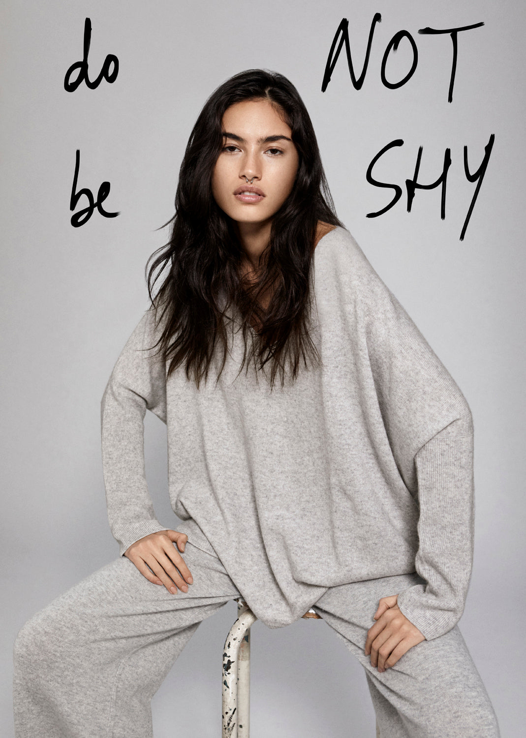 Notshy Kaschmir Pullover Poncho Agnes Rippärmel Entspannte Passform Seitenschlitze