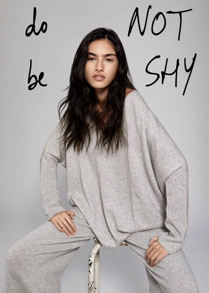 Notshy Kaschmir Pullover Poncho Agnes Rippärmel Entspannte Passform Seitenschlitze