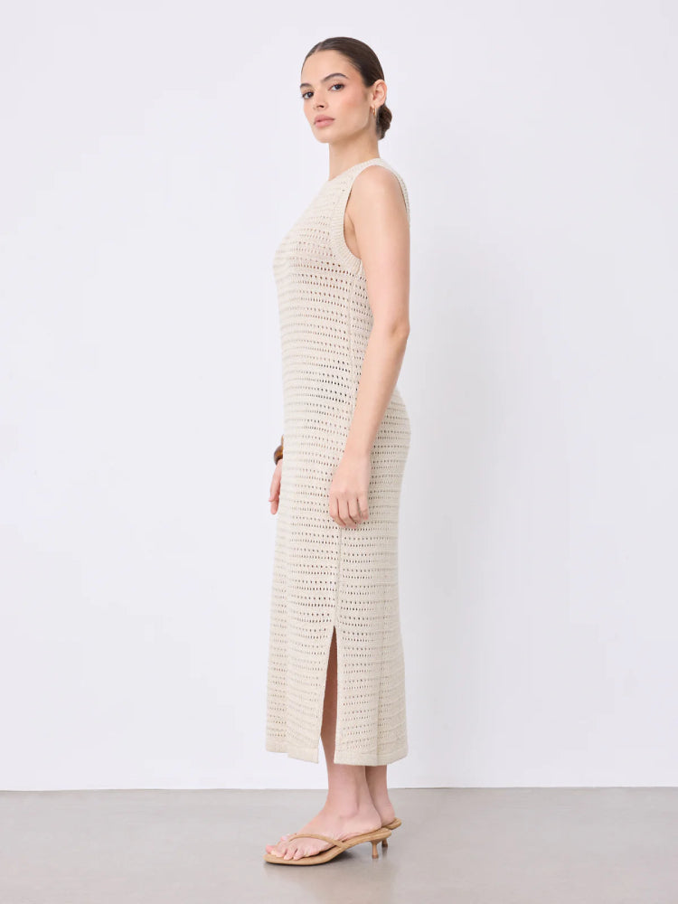 Notshy Kleid Neva Lochstrick Beige Ecru Satin-Effekt Lurex Model 2