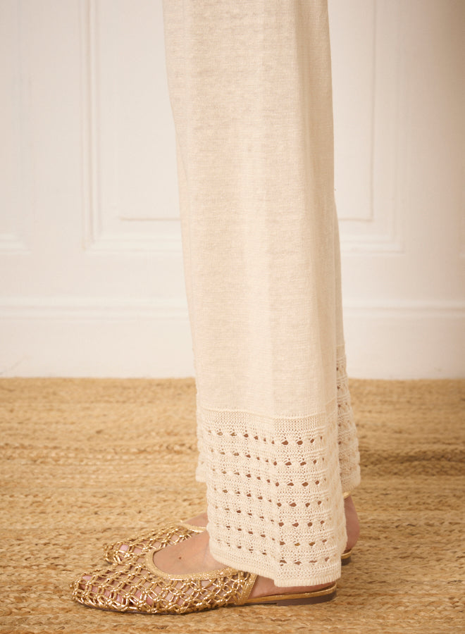 Notshy Leinenhose Aruba Lochstricksaum Straight Fit Beige Detail 2