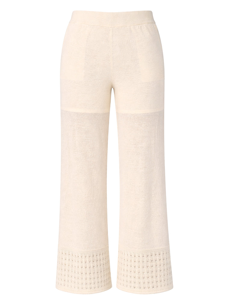 Notshy Leinenhose Aruba Lochstricksaum Straight Fit Beige