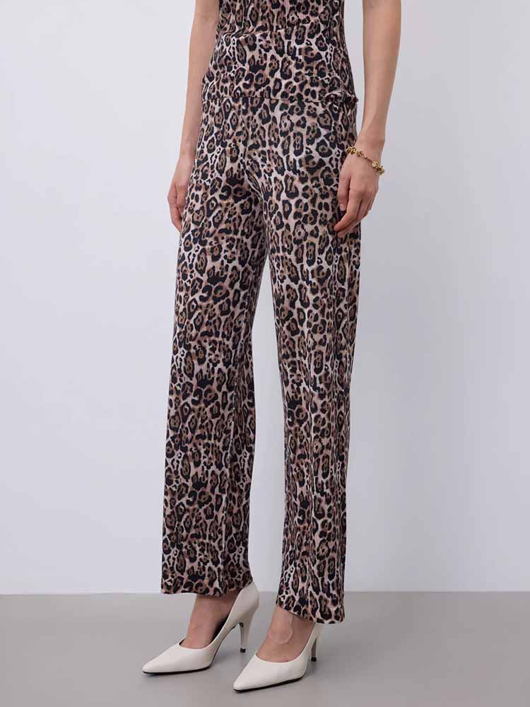 Notshy Leopard Hose Mika Modal Kaschmir Leopard-Print Verkürzte Passform Elastischer Bund Model 2