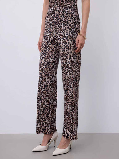 Notshy Leopard Hose Mika Modal Kaschmir Leopard-Print Verkürzte Passform Elastischer Bund Model 2