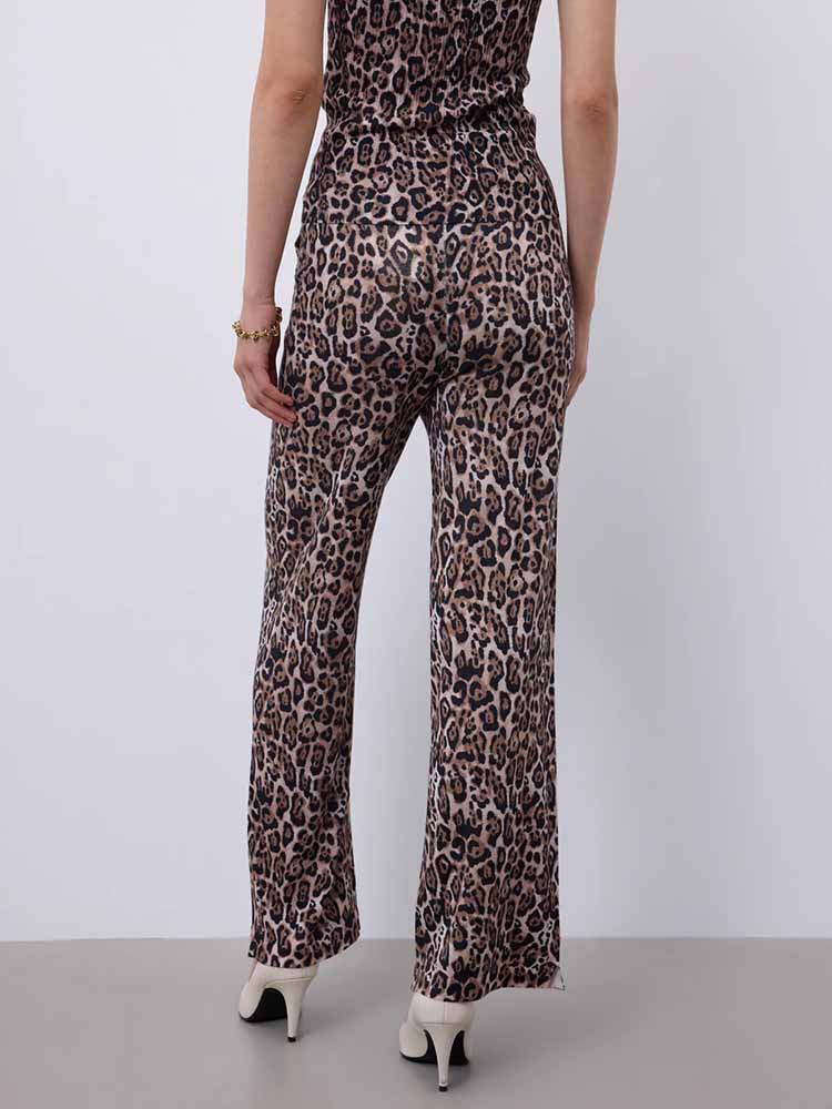 Notshy Leopard Hose Mika Modal Kaschmir Leopard-Print Verkürzte Passform Elastischer Bund Model Rückseite