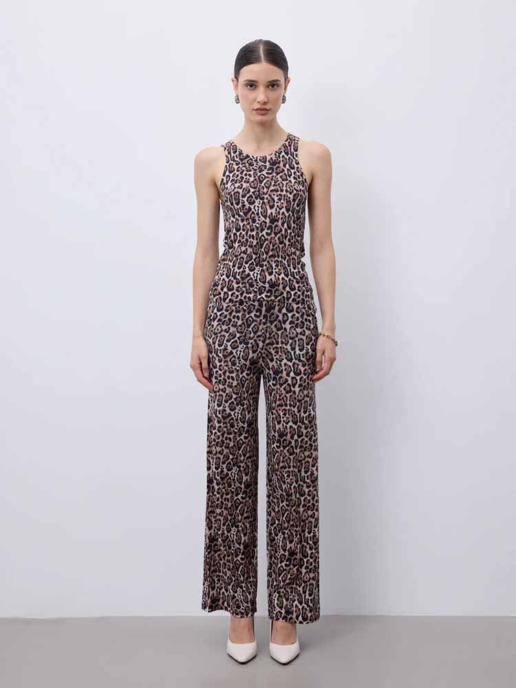 Notshy Leopard Hose Mika Modal Kaschmir Leopard-Print Verkürzte Passform Elastischer Bund Model