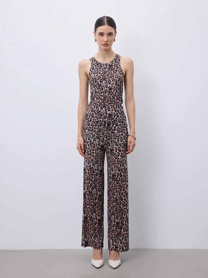 Notshy Leopard Hose Mika Modal Kaschmir Leopard-Print Verkürzte Passform Elastischer Bund Model