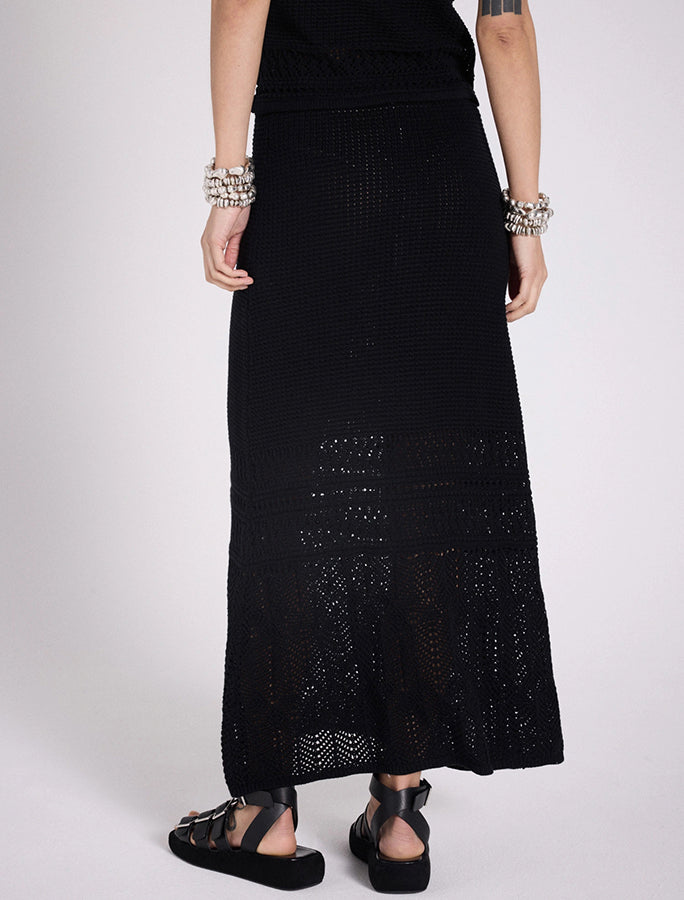 Notshy Boho Maxi Rock Lochmuster Tila Baumwolle Schwarz Elastischer Bund  Rückseite