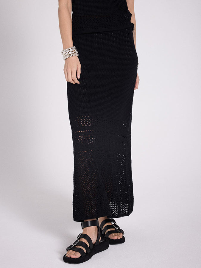 Notshy Boho Maxi Rock Lochmuster Tila Baumwolle Schwarz Elastischer Bund  Detail