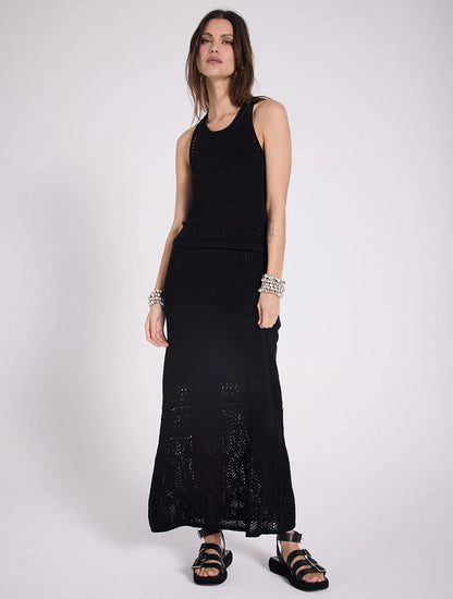Notshy Boho Maxi Rock Lochmuster Tila Baumwolle Schwarz Elastischer Bund 