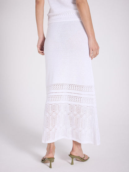 Notshy Boho Maxi Rock Lochmuster Tila Baumwolle Weiß Elastischer Bund  Rückseite