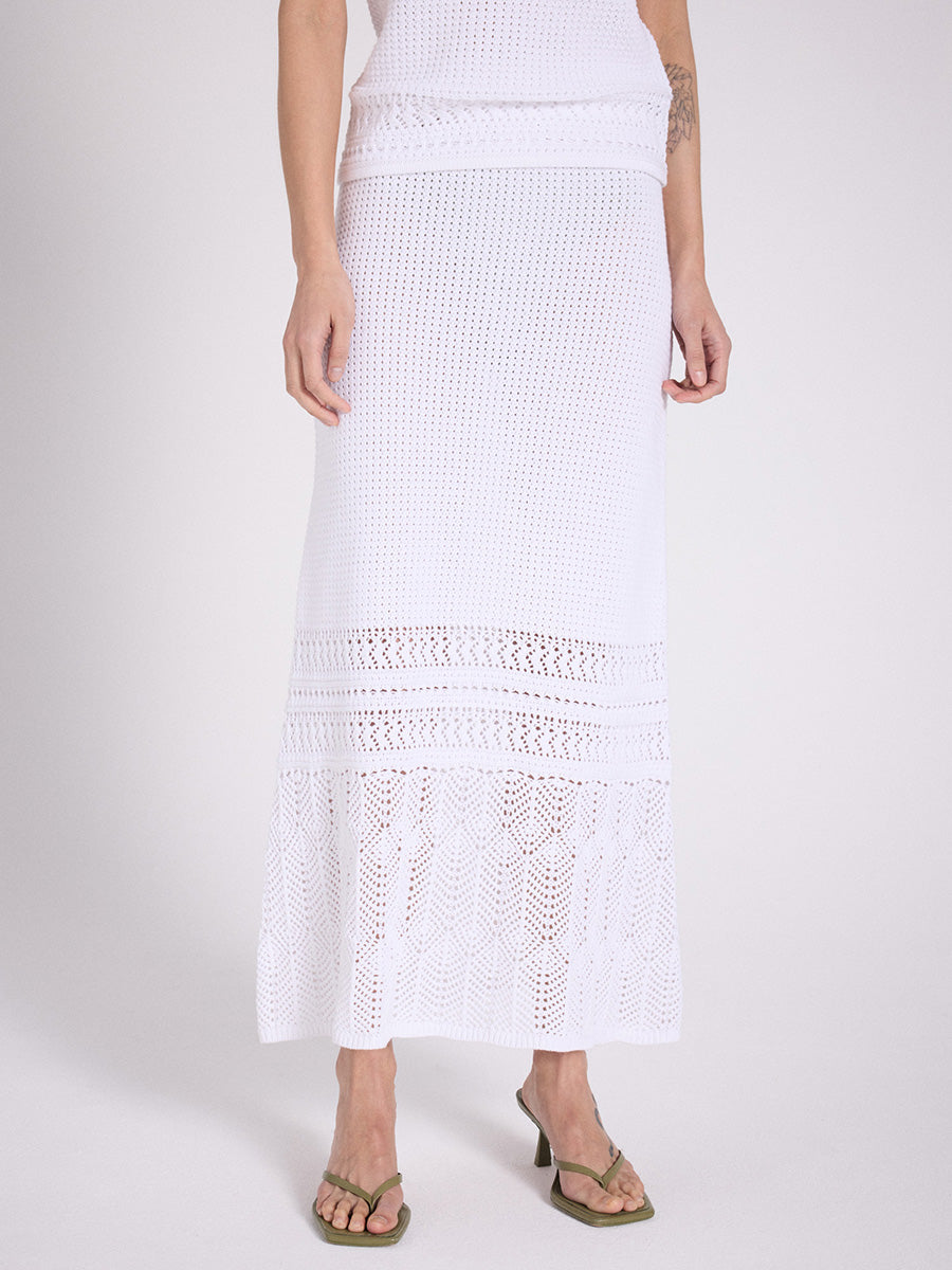 Notshy Boho Maxi Rock Lochmuster Tila Baumwolle Weiß Elastischer Bund Detail