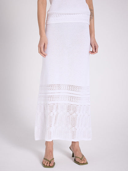 Notshy Boho Maxi Rock Lochmuster Tila Baumwolle Weiß Elastischer Bund Detail