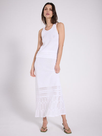 Notshy Boho Maxi Rock Lochmuster Tila Baumwolle Weiß Elastischer Bund 
