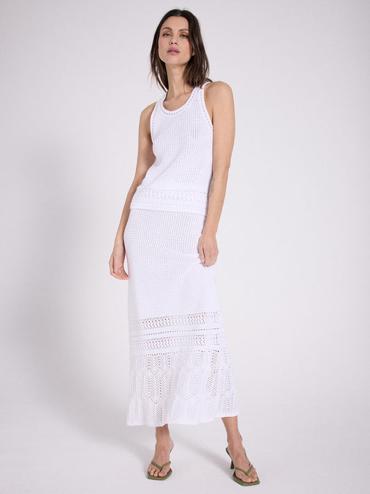 Notshy Boho Maxi Rock Lochmuster Tila Baumwolle Weiß Elastischer Bund 