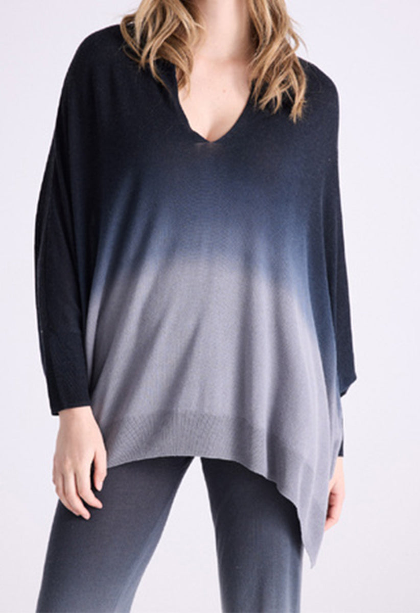 Notshy Poncho Pullover Enias Modal-Kaschmir-Mix Dip Dye Farbverlauf Grau Anthrazit 