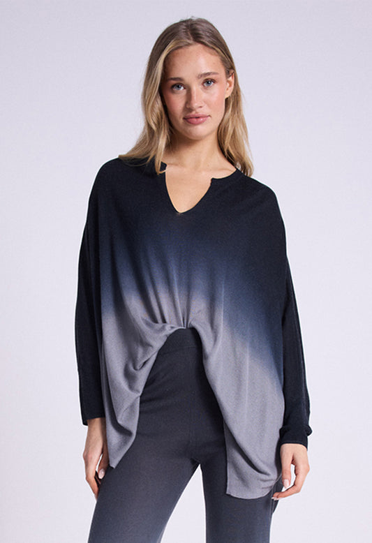 Notshy Poncho Pullover Enias Modal-Kaschmir-Mix Dip Dye Farbverlauf Oversize Grau Anthrazit