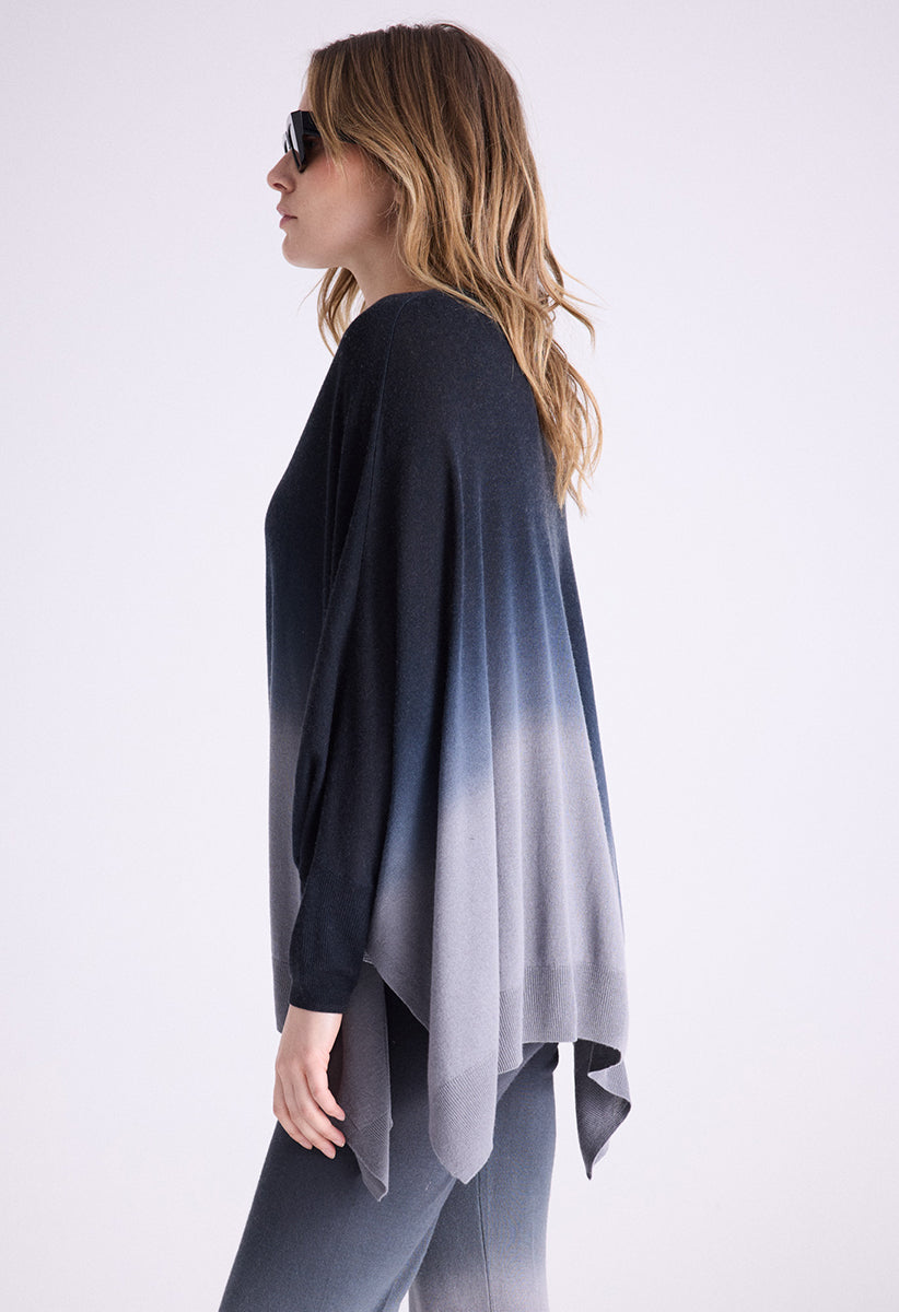 Notshy Poncho Pullover Enias Modal-Kaschmir-Mix Dip Dye Farbverlauf Grau
