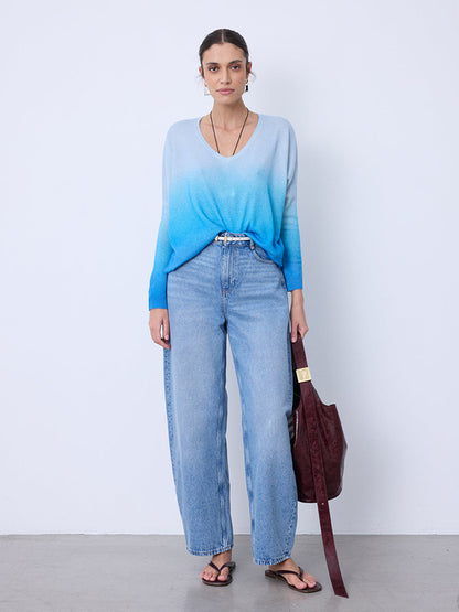 Notshy Poncho Pullover Kaschmir Farbverlauf Blau Model 5