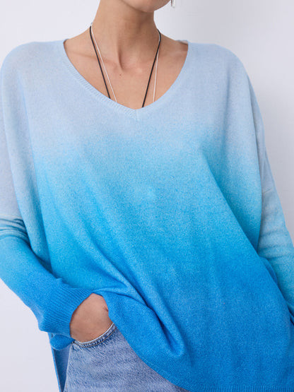 Notshy Poncho Pullover Kaschmir Farbverlauf Dip Dye Blau
