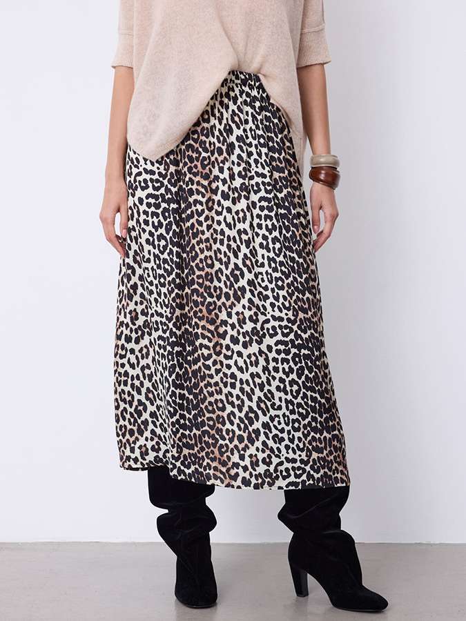 Notshy Midi Rock Leopard-Print Satin-Effekt Viskose-Modal-Mix