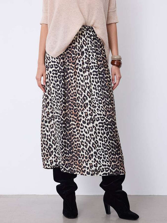 Notshy Midi Rock Leopard-Print Satin-Effekt Viskose-Modal-Mix