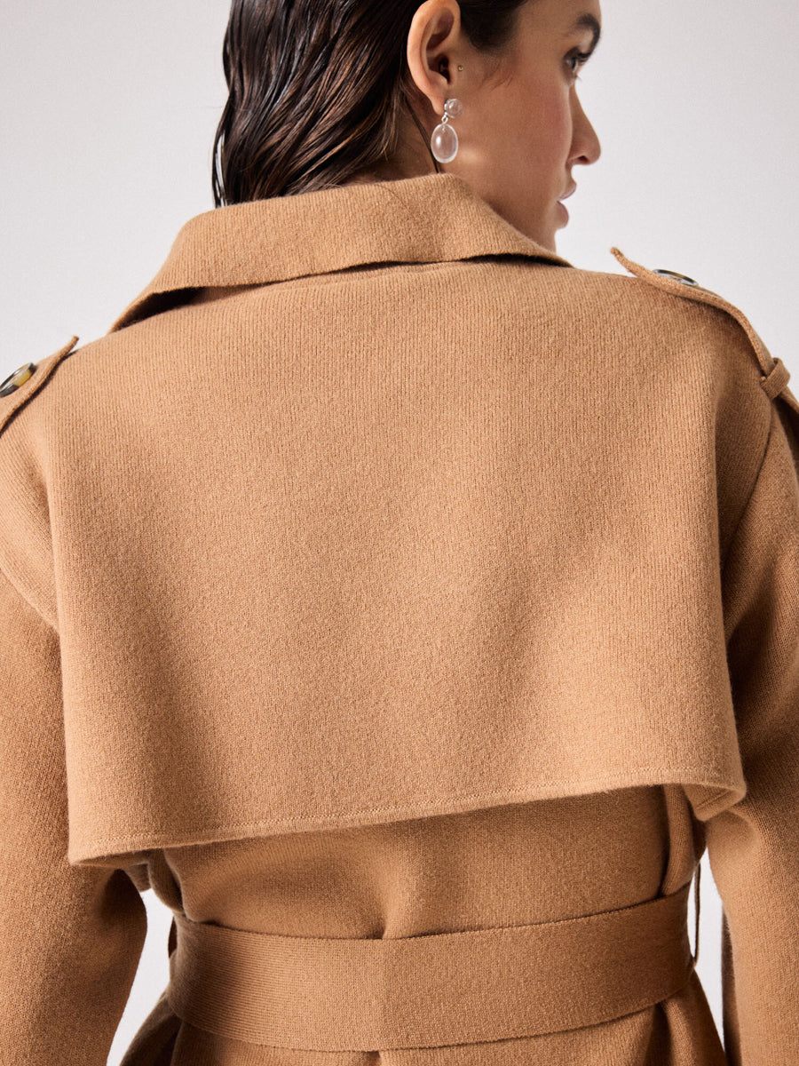 Notshy Langer Trenchcoat Mantel Talia Wolle-Kaschmir-Mix Camel Rückseite