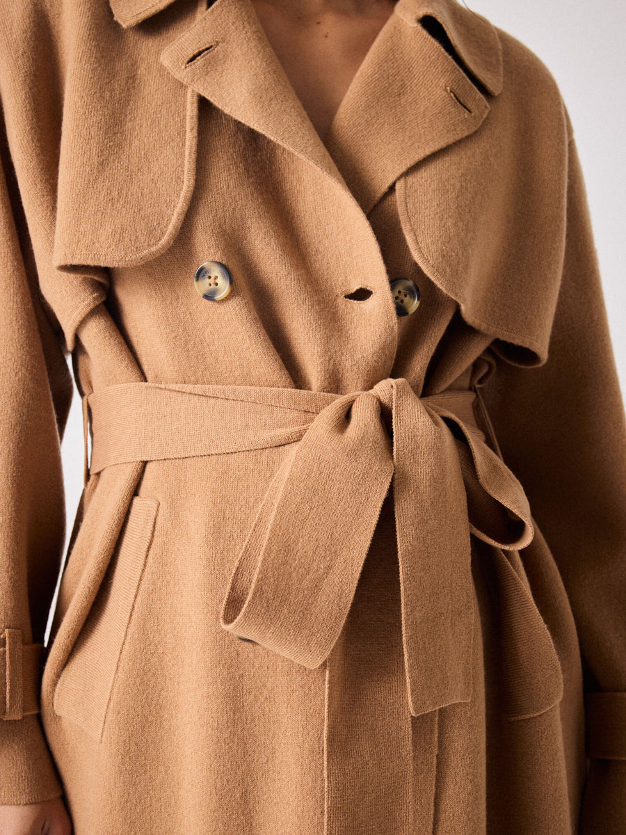 Notshy Langer Trenchcoat Mantel Talia Wolle-Kaschmir-Mix Camel Detail