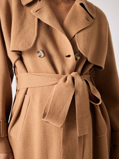 Notshy Langer Trenchcoat Mantel Talia Wolle-Kaschmir-Mix Camel Detail