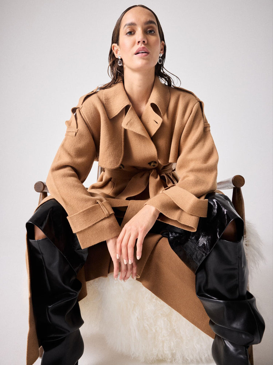 Notshy Langer Trenchcoat Mantel Talia Wolle-Kaschmir-Mix Camel Model 2